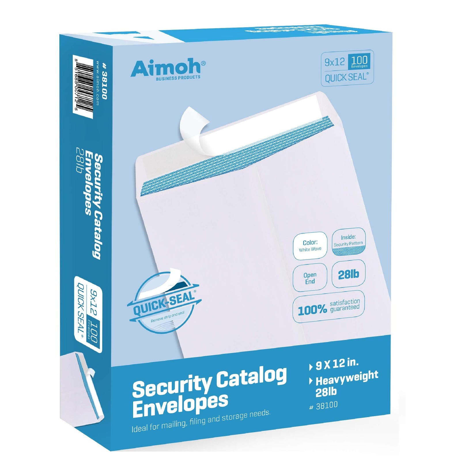 Aimoh 100 9 x 12 SELF Seal Security White Catalog Envelopes – 28lb – Security…