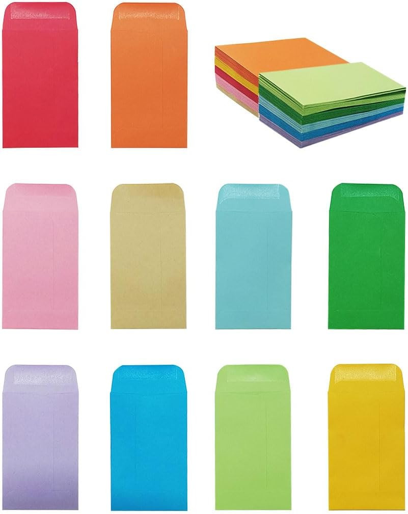 100 Pack Coin and Small Parts Envelopes, Colorful Money Envelopes, 2.25X3.5 Inch