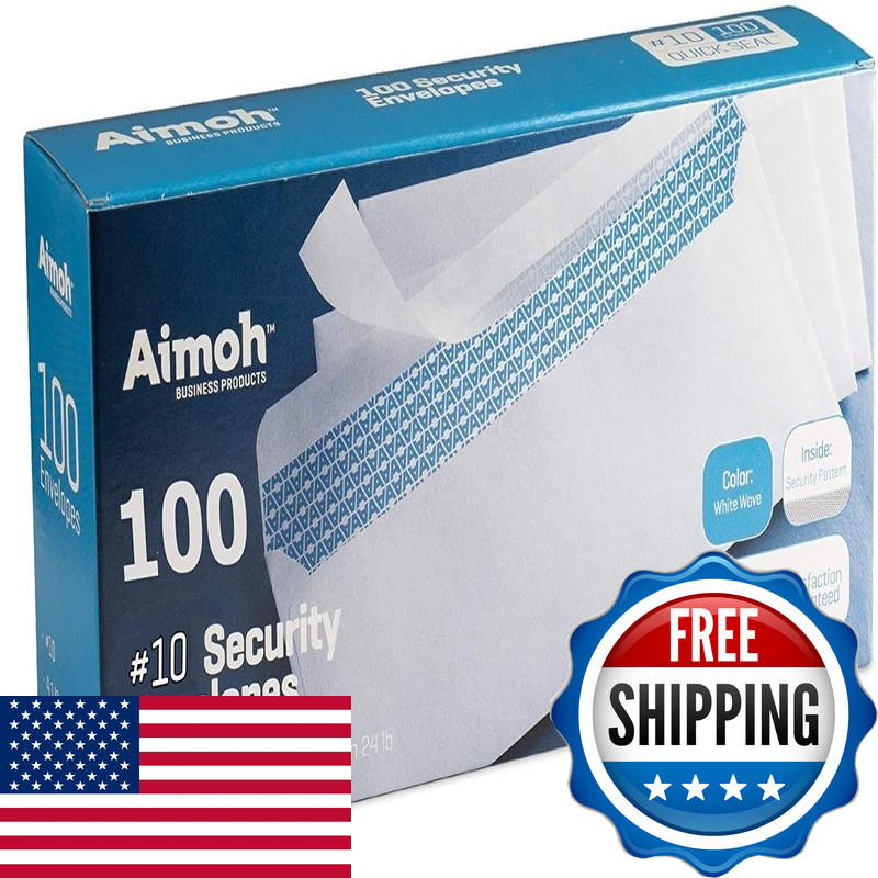 Aimoh 10 Security Self Seal Envelopes 100 Qty No Window Enveguard 4 X 9 White