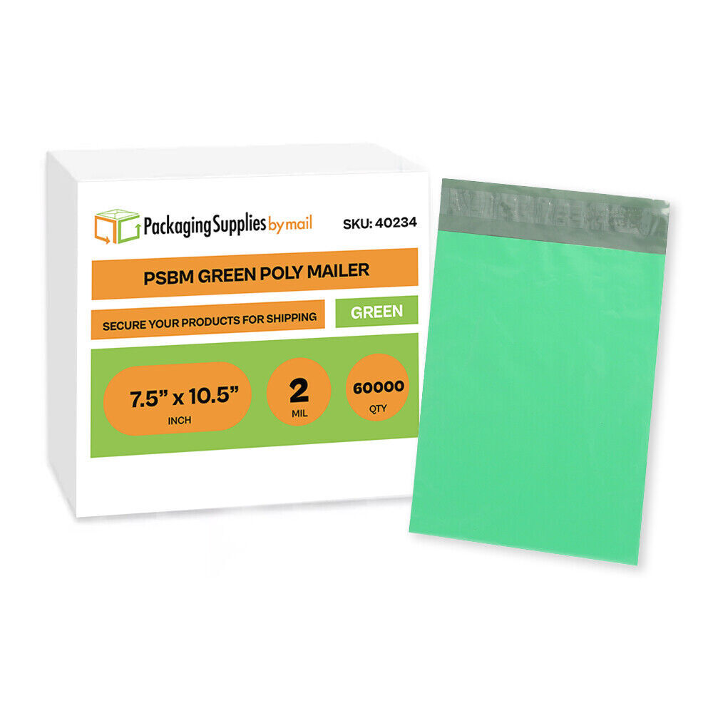 Green Poly Mailer Envelope Shipping Bag Self Sealing 2 Mil 7.5 x 10.5 60000 Pack