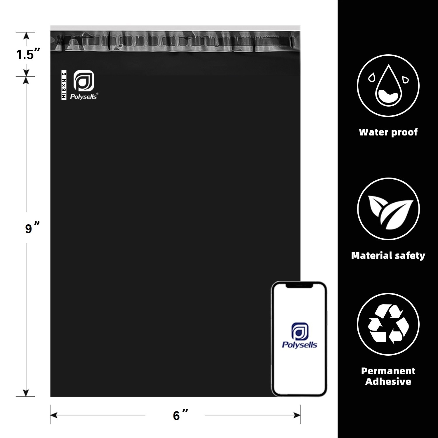 Any size Black Poly Mailers Shipping Envelopes Self Sealing Plastic Mailing Bag